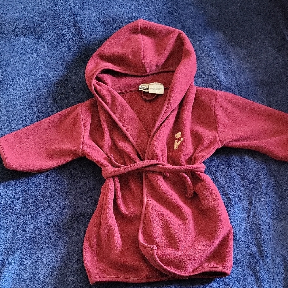 Baby Pink/Maroon Hooded Robe with Winnie the Pooh Embroidery
